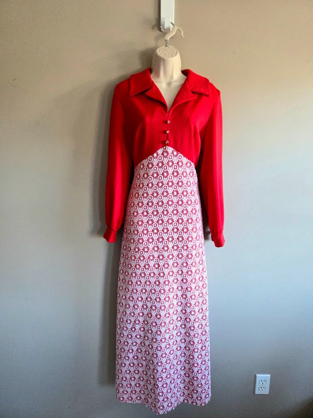 Vintage 1970s Mod Wilshire Blvd Maxi Red Dress Empire Waist